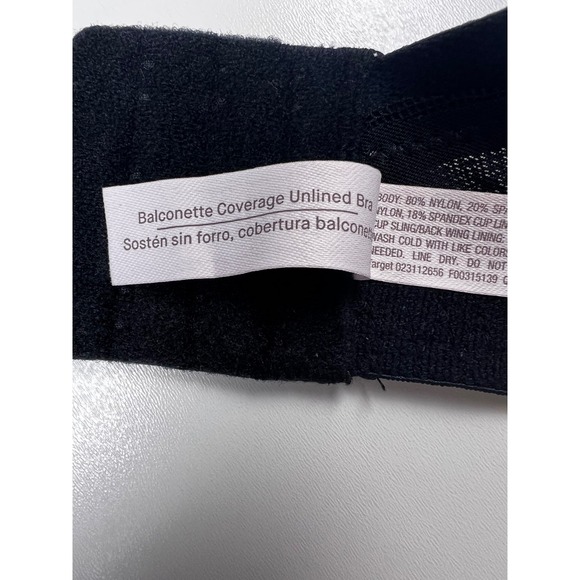 Target Lace Comfort Wire Balconette Bra Black 44D‎ Unlined Full Coverage NWT - Picture 9 of 10